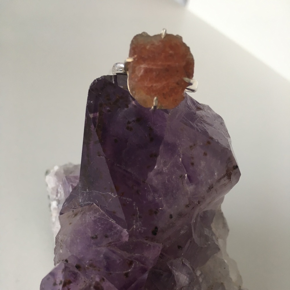Raw Sunstone crystal engagement Ring
